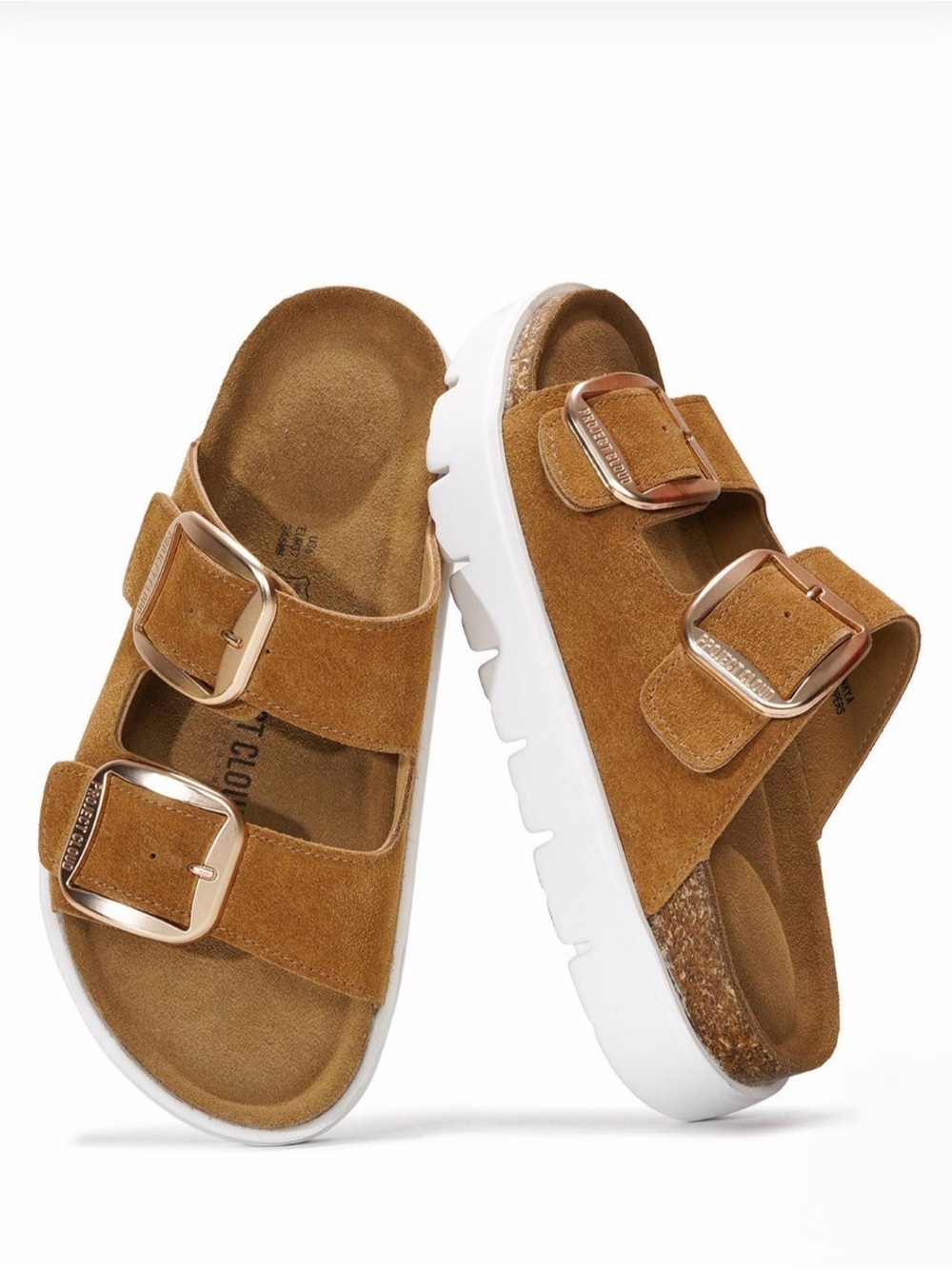 Project Cloud Greece Chunky Chestnut Suede Double-Buckle Sandals Women’s 11